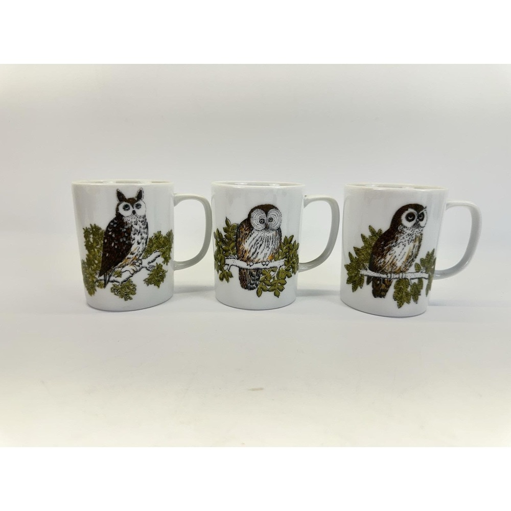 Vintage 1979 Fitz & Floyd Variations Hooty Owl Mugs Set of 3 Ceramic